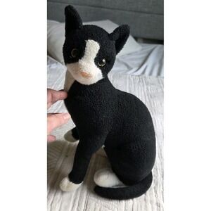 TigerHart Black & White Tuxedo Cat Plush Sitting Stuffed Animal 14"